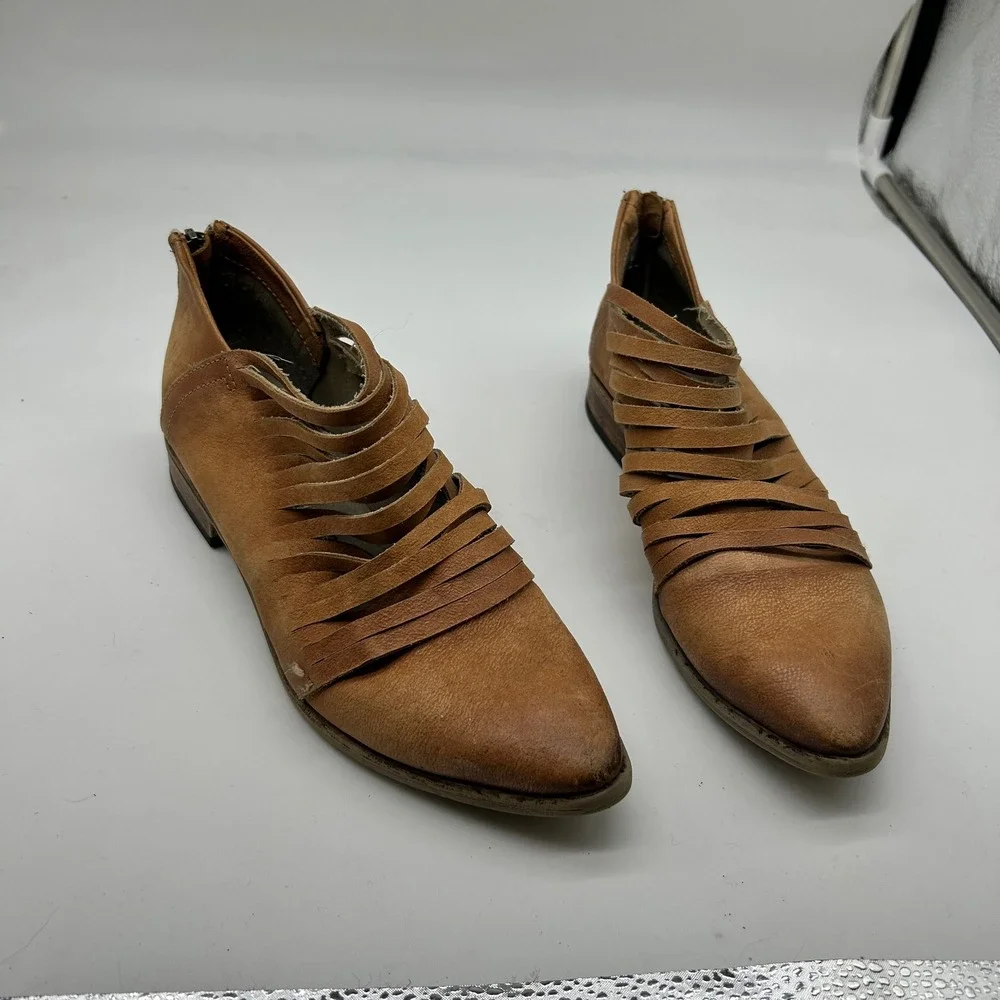 Free People Brown Leather‎ Strappy Ankle Booties Zipper Women's Size 6.5 - Picture 4 of 6